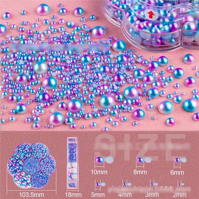 plastic/resin boxabs flat bottom half round pearl nail accessories