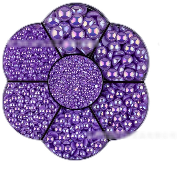 plastic/resin boxabs flat bottom half round pearl nail accessories