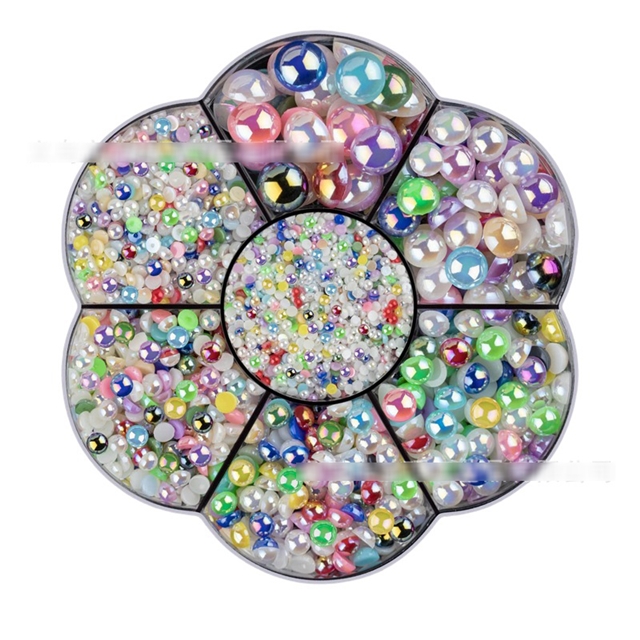 plastic/resin boxabs flat bottom half round pearl nail accessories