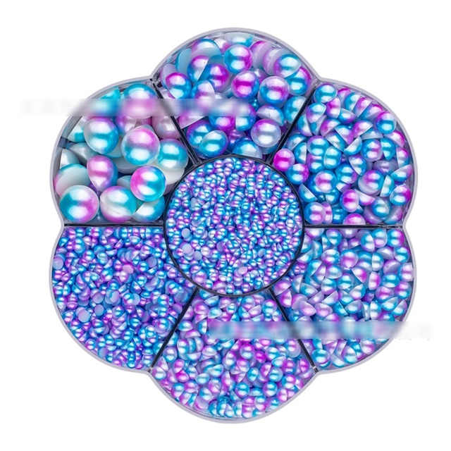 plastic/resin boxabs flat bottom half round pearl nail accessories
