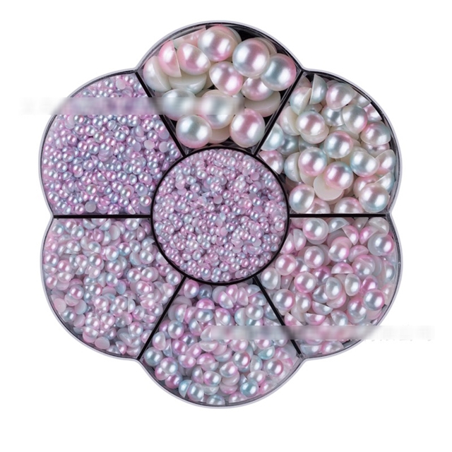 plastic/resin boxabs flat bottom half round pearl nail accessories