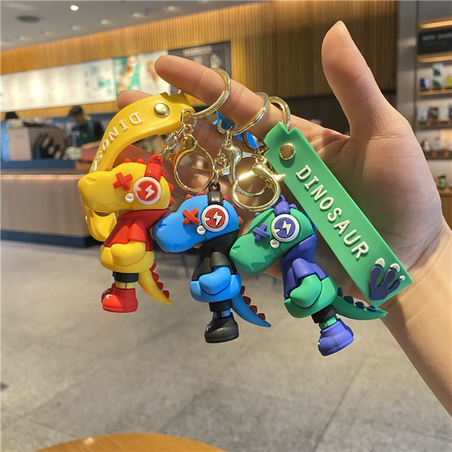silicone cartoon lightning music dinosaur 3d silica keychain 