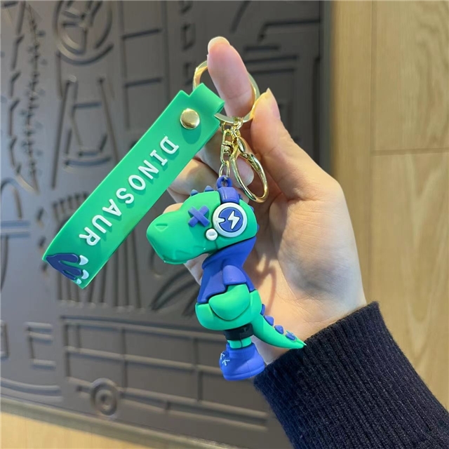 silicone cartoon lightning music dinosaur 3d silica keychain 