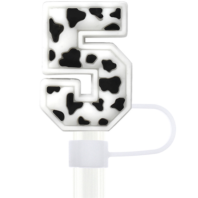 pvc cow pattern numbers and english letters series straw cap (without straw)