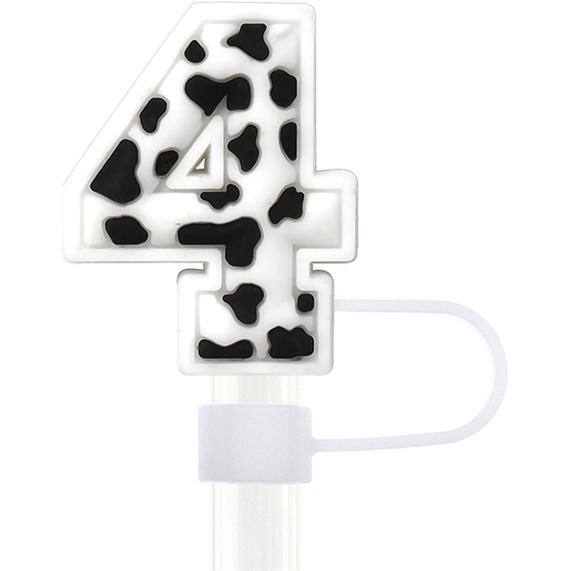 pvc cow pattern numbers and english letters series straw cap (without straw)