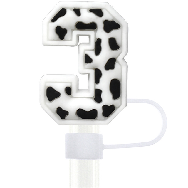 pvc cow pattern numbers and english letters series straw cap (without straw)