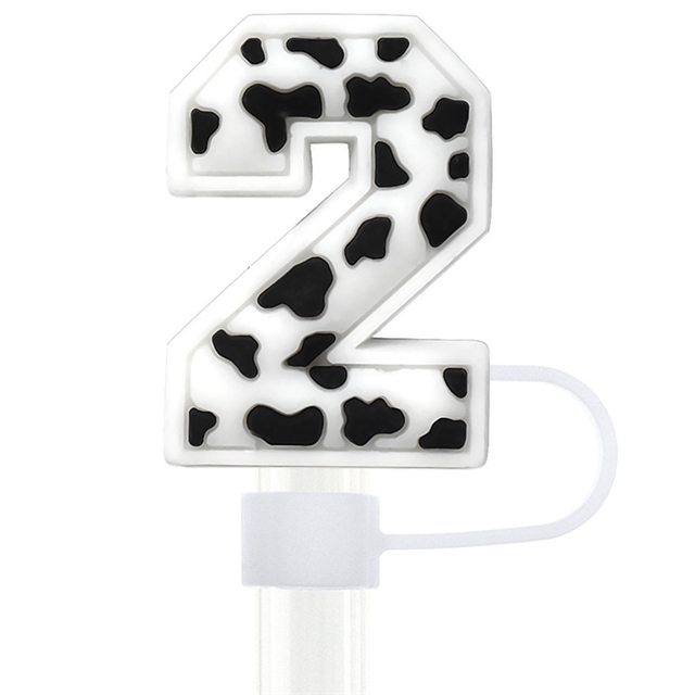 pvc cow pattern numbers and english letters series straw cap (without straw)