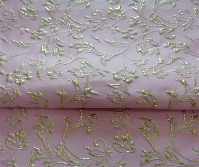 10% metal wire 30% nylon 60% polyester relief flower jacquard fabric pink,50*147cm(19.7*57.9