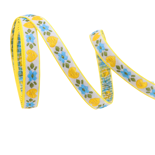 polyester ethnic style heart lace retro embroidery jacquard ribbon yellow,11mm(0.44