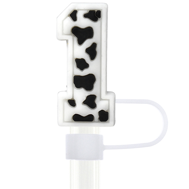 pvc cow pattern numbers and english letters series straw cap (without straw)