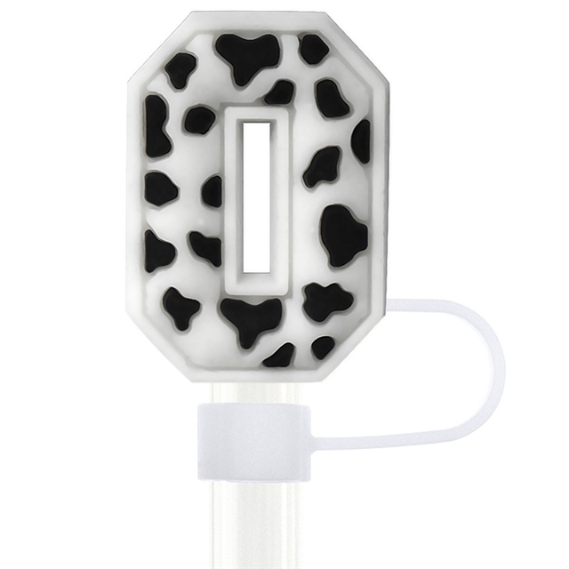 pvc cow pattern numbers and english letters series straw cap (without straw)