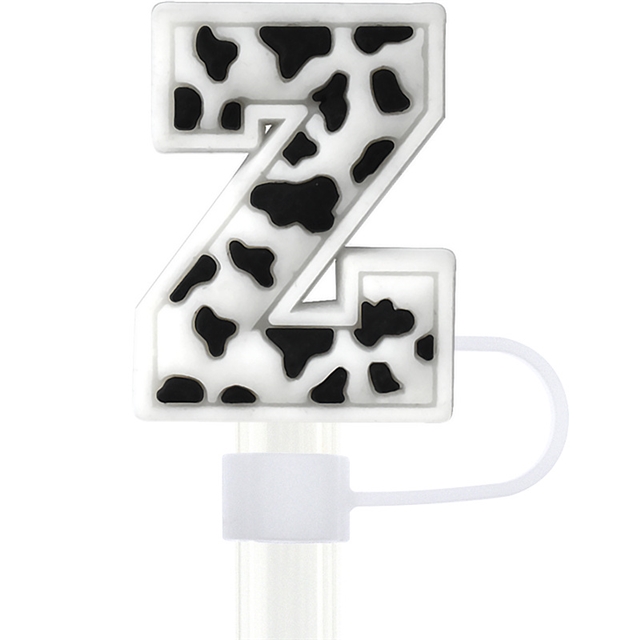 pvc cow pattern numbers and english letters series straw cap (without straw)