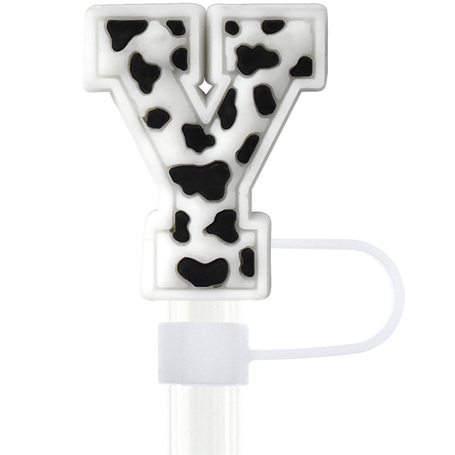 pvc cow pattern numbers and english letters series straw cap (without straw)