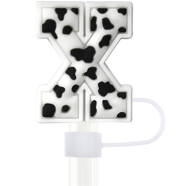 pvc cow pattern numbers and english letters series straw cap (without straw)