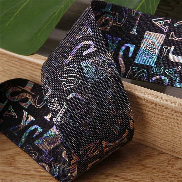 polyester gold foil star letters denim ribbon