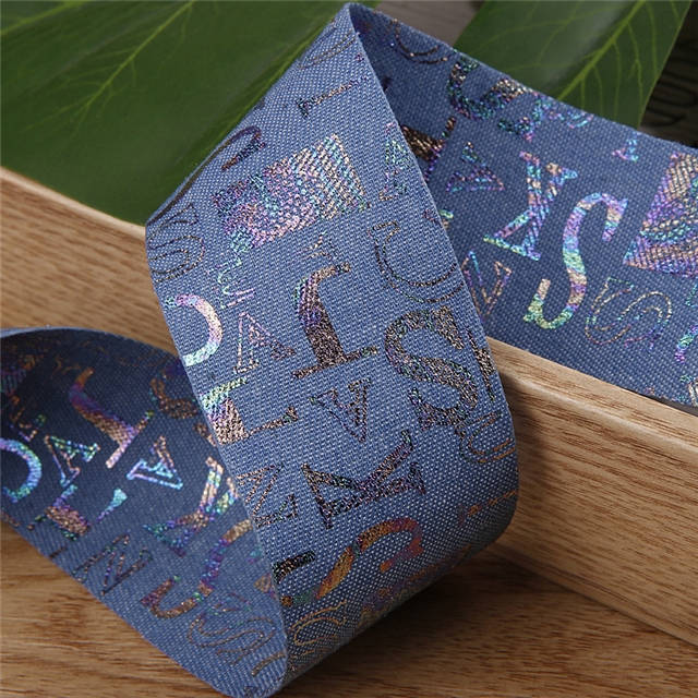 polyester gold foil star letters denim ribbon