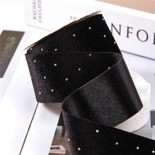 polyester velvet rhinestone ribbon