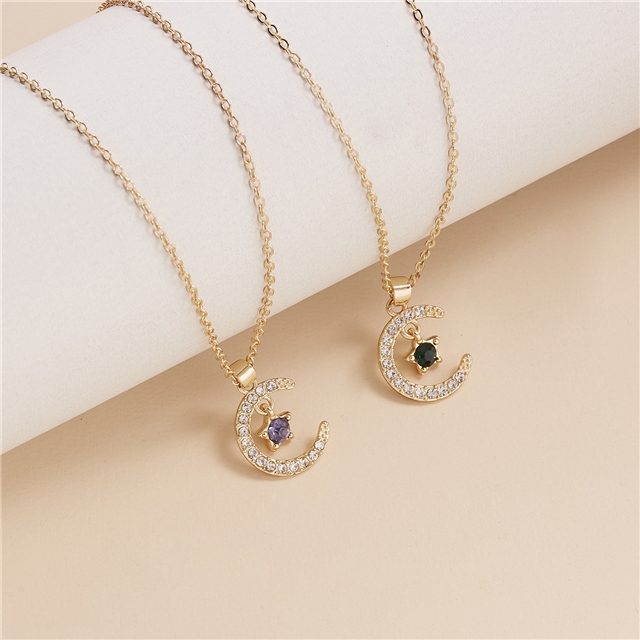 alloy diamond moon star necklace (with cardboard）