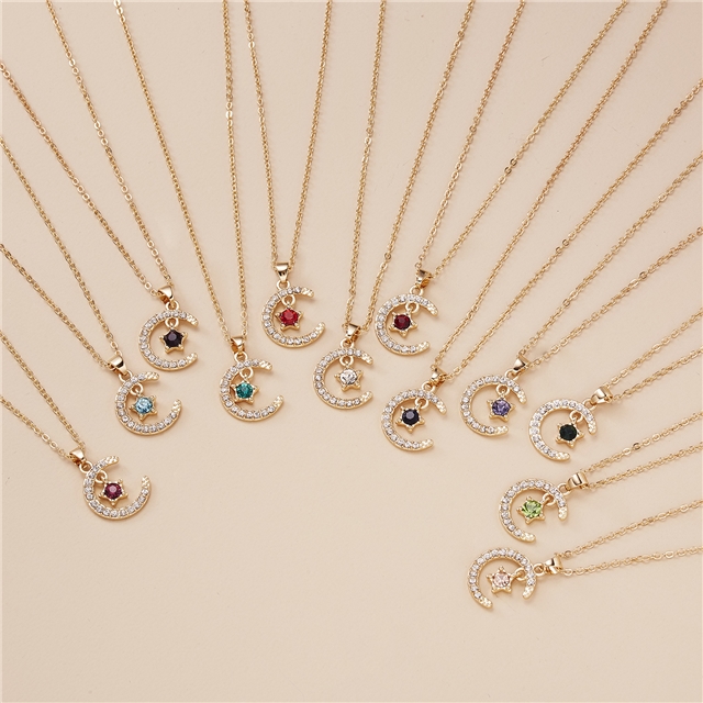 alloy diamond moon star necklace (with cardboard）
