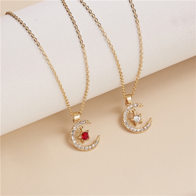 alloy diamond moon star necklace (with cardboard）