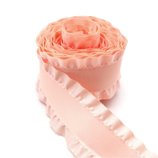 1.5" satin 1.5‘’flounced ribbon peach,50yard 