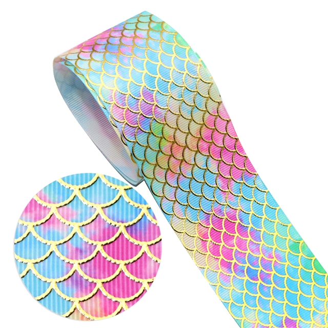 2" heat transfer printed+gold grosgrain 50mm(2