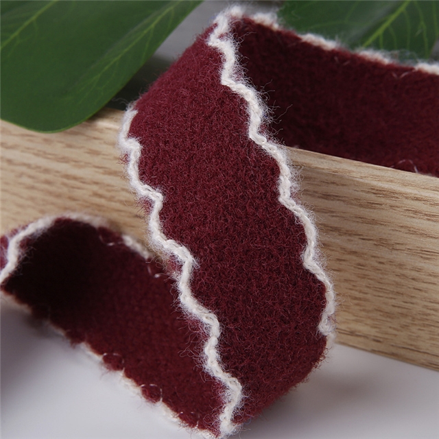 polyester solid colored plush contrasting edge woven tape