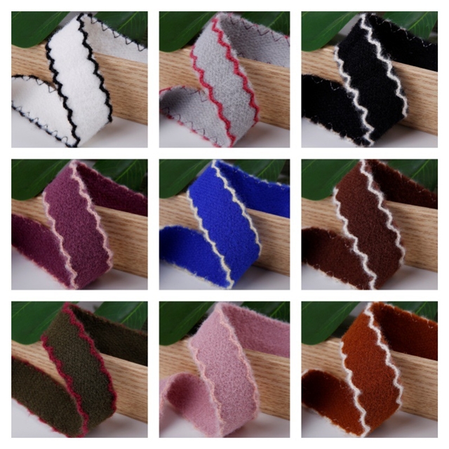 polyester solid colored plush contrasting edge woven tape