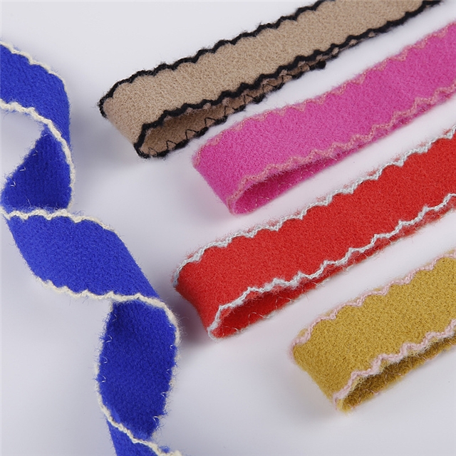 polyester solid colored plush contrasting edge woven tape