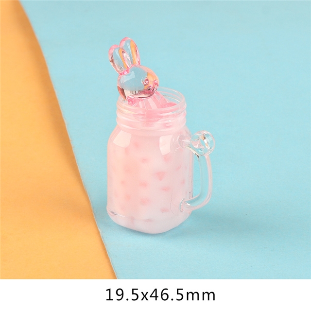 resin glow pearl milk tea rabbit cup 3d resins pendant