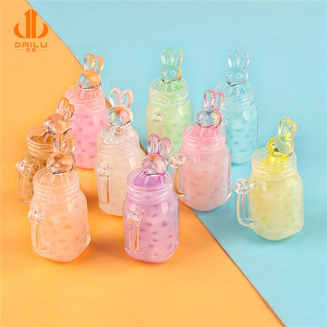 resin glow pearl milk tea rabbit cup 3d resins pendant