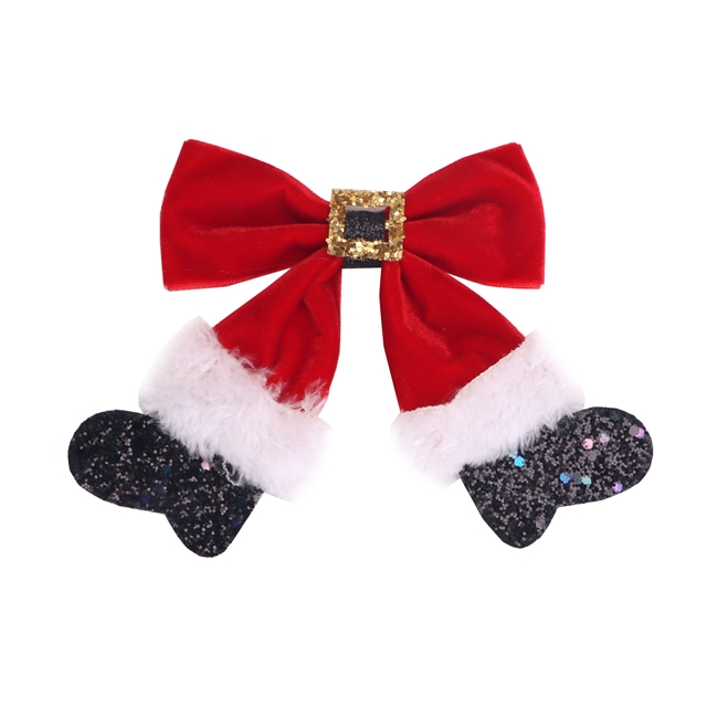Christmas series leather bow hair clip 4#