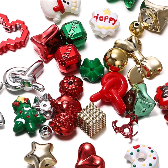 acrylic Christmas series UV coated plastic acrylic beads(4 pieces/pack)