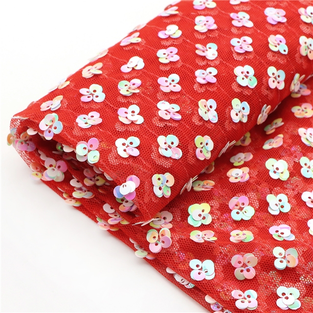 flower sequins mesh fabric red,50*135cm(19.7*53.1