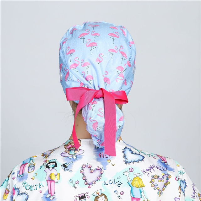 cotton printed button long hair strap surgical cap