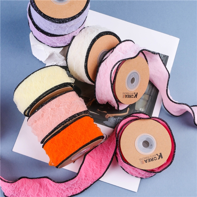 polyester plain edged lace fold ribbon