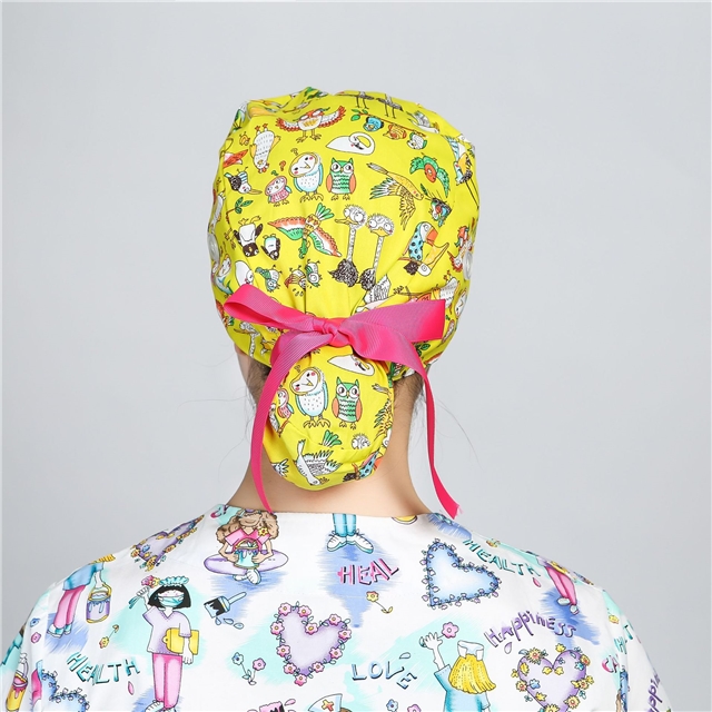 cotton printed button long hair strap surgical cap