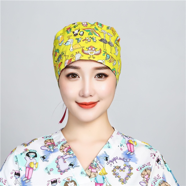 cotton printed button long hair strap surgical cap