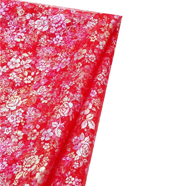 100% polyester colourful gold hot stamping flower mesh fabric