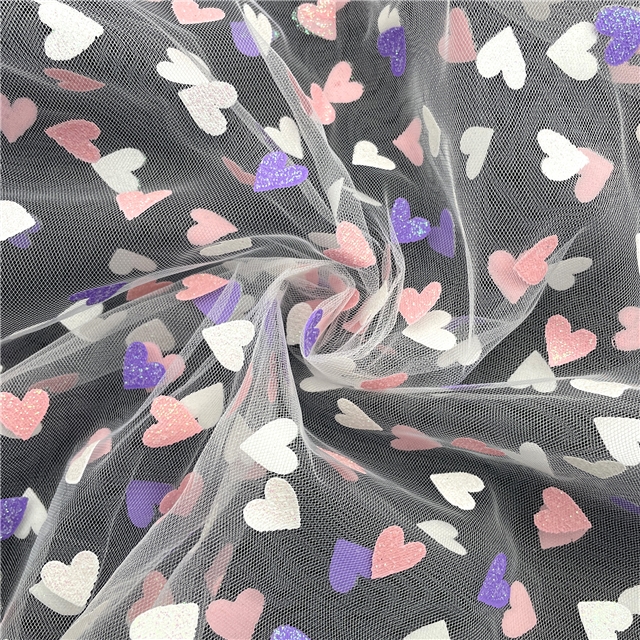 net yarn fine glitter heart mesh fabric 14# white,50*170cm(19.7*66.9
