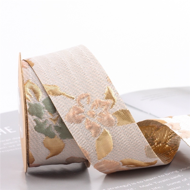 polyester vintage single-sided gold and silver embroidered flower ribbon 01,pink rose,2.5cm(1