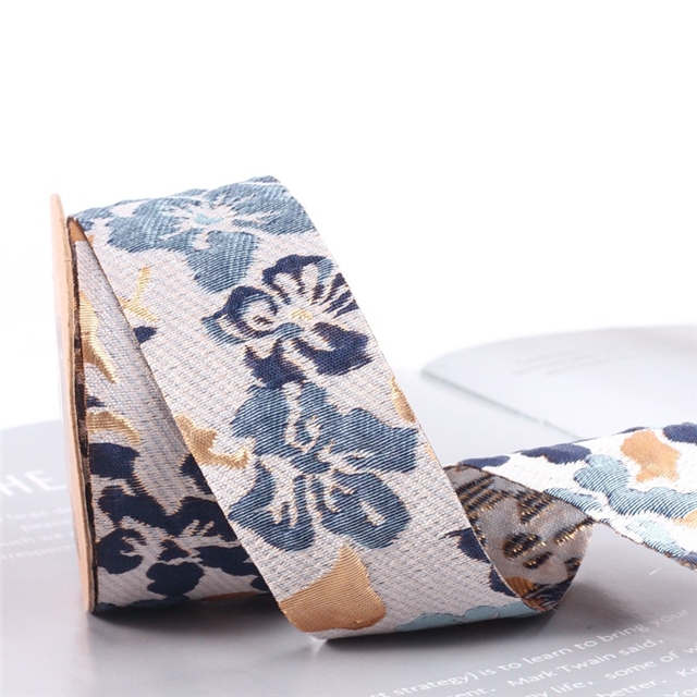 polyester vintage single-sided gold and silver embroidered flower ribbon 01,pink rose,2.5cm(1