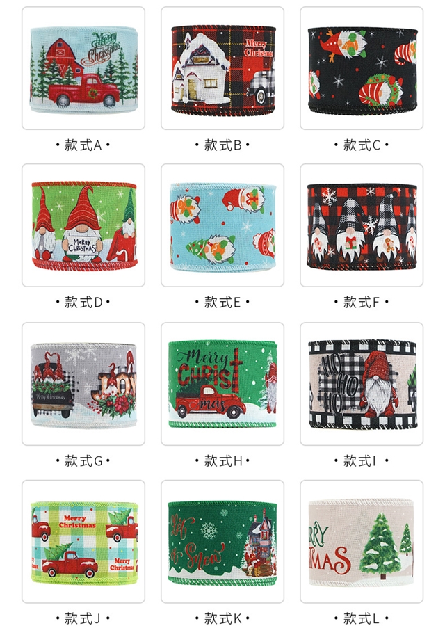 polyester christmas series fine linen wired ribbon