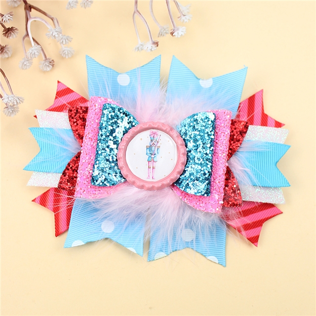 4.5 inches grosgrain Christmas day series ribbon bow hairpin
