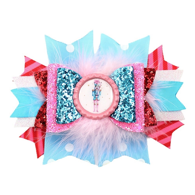 4.5 inches grosgrain Christmas day series ribbon bow hairpin