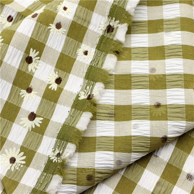 offset printed checkered daisy fabric
