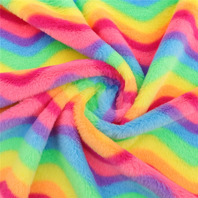 rainbow wave rabbit fur fabric