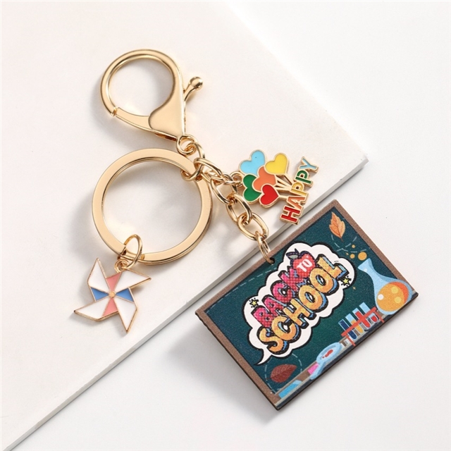 back to school wooden keychain pendant