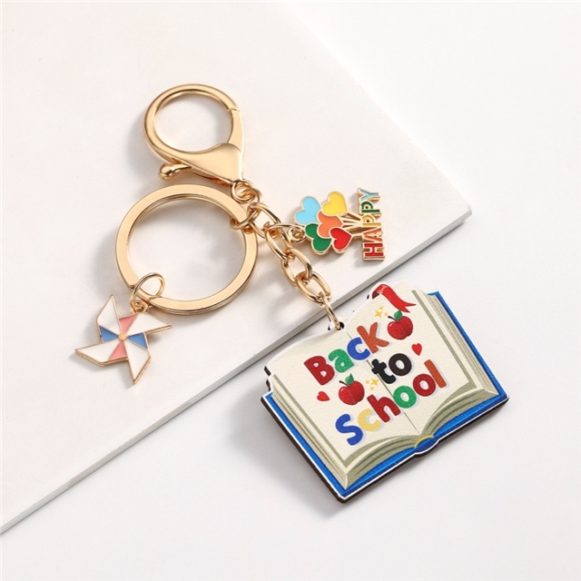 back to school wooden keychain pendant