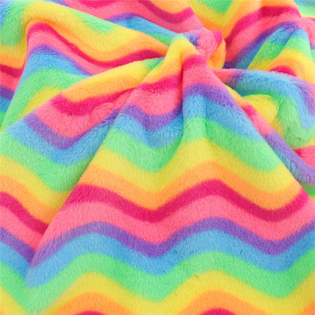 rainbow wave rabbit fur fabric